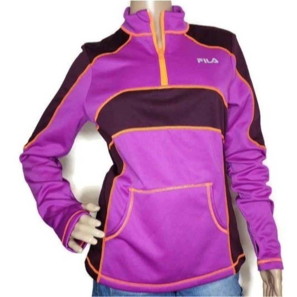 Fila Sport Women's 1/4 Zip Pullover Fleece Jacket Pink Purple orange trim sz M